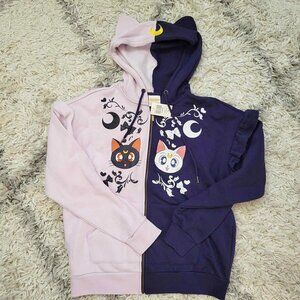 NWT Sailor Moon Luna & Artemis Split Cat Hoodie from Hot Topic, size small
